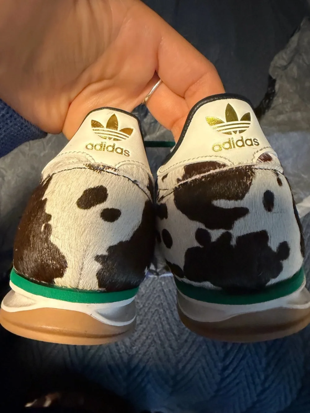 adidas Women's Cow-Print Sneakers with Green Laces - Picture 8 of 8